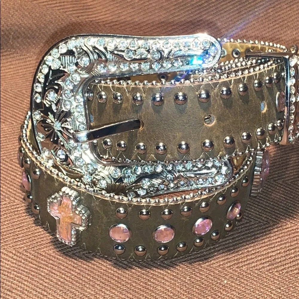 Nakona studded bedazzled statement belt w/buckle